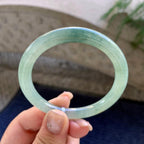 细糯种油青底飘花圆条手镯53.3圈口  天然缅甸A货翡翠（yc457008）