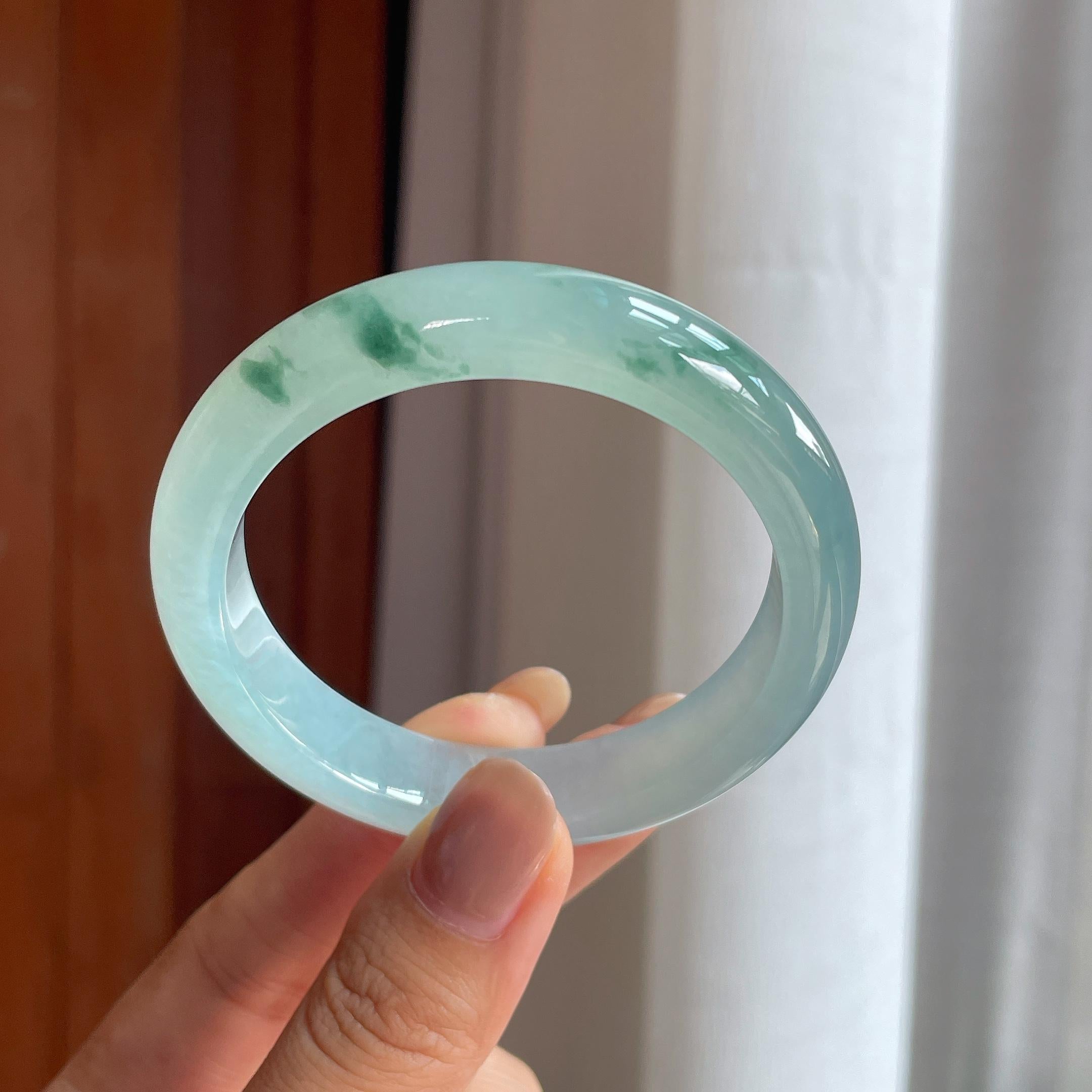 冰种飘花翡翠平安镯(53mm)（yc415388）