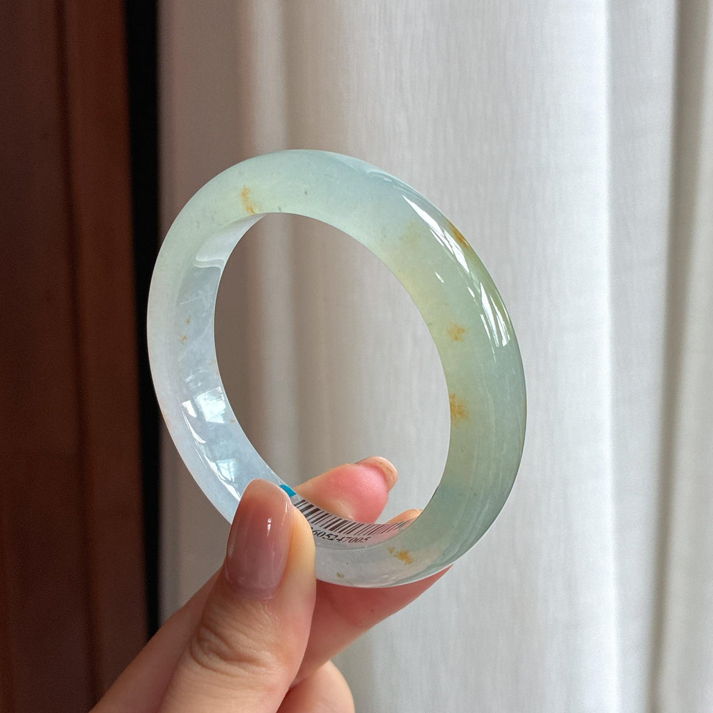 冰种飘黄翡翠平安镯（54mm)（yc423143）