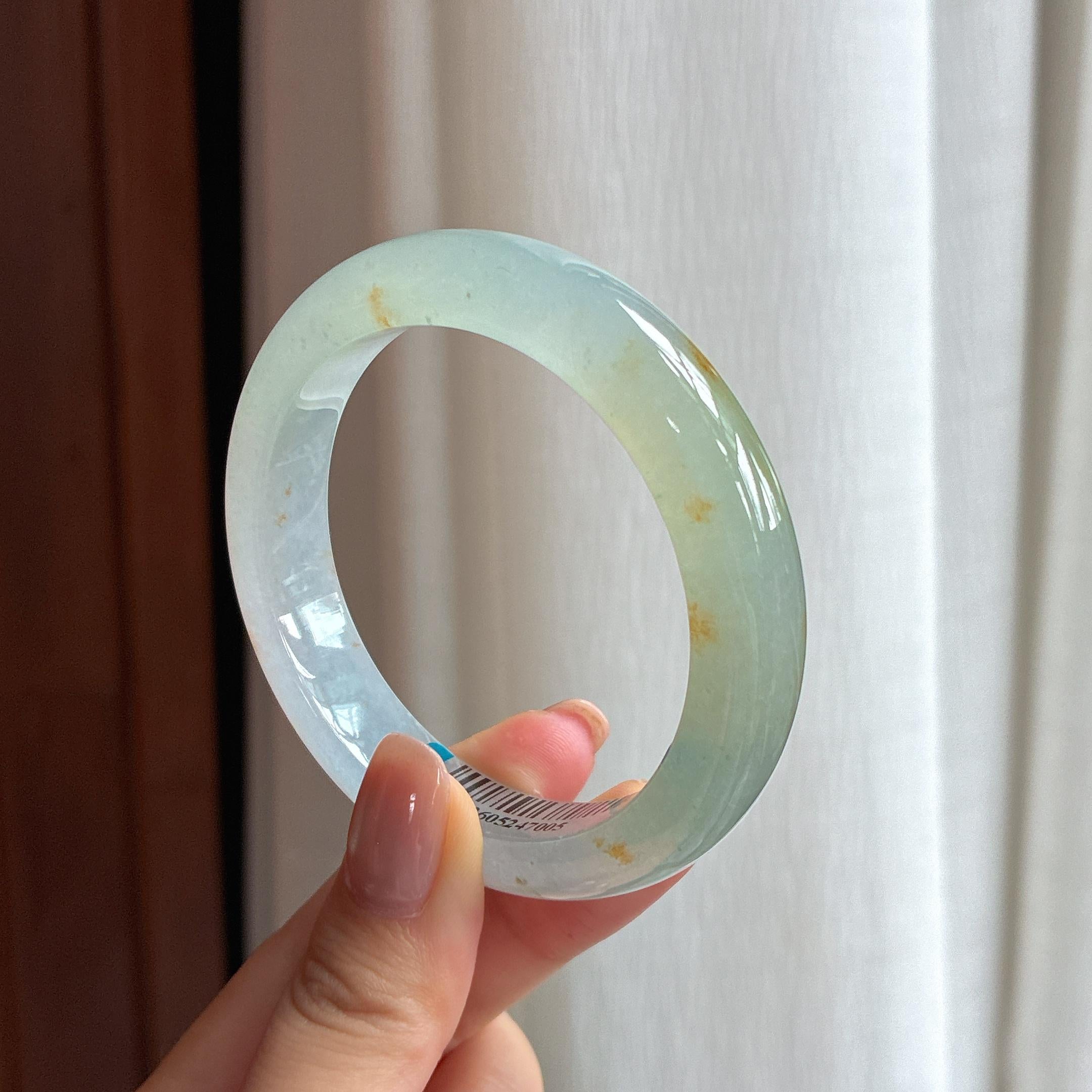 冰种飘黄翡翠平安镯（54mm)（yc423143）