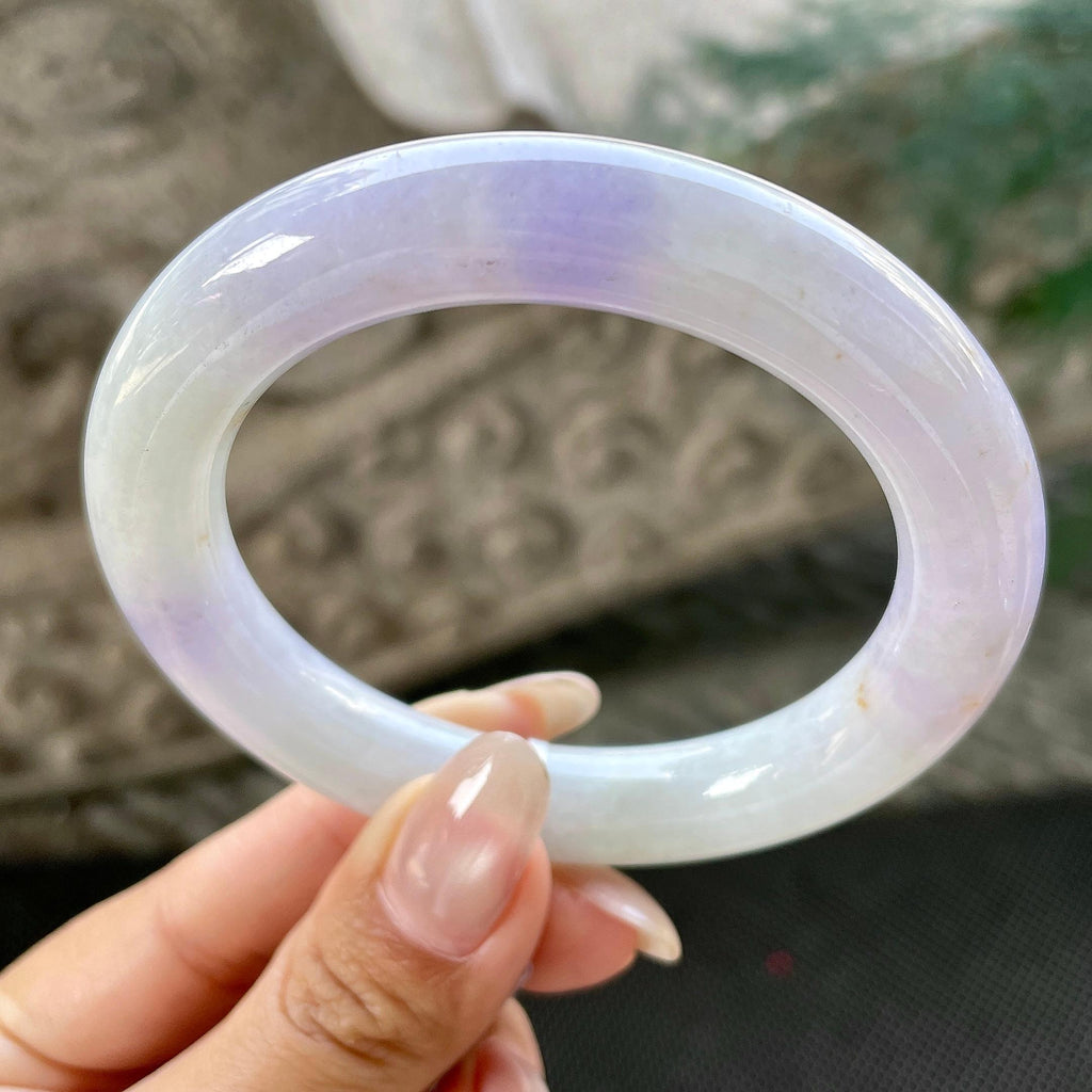 糯种淡紫罗兰圆条手镯57.4圈   天然缅甸A货翡翠（yc348226）