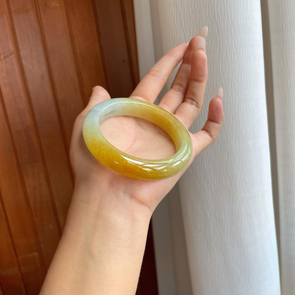 糯冰黄翡翡翠平安镯（58mm）（yc268219）