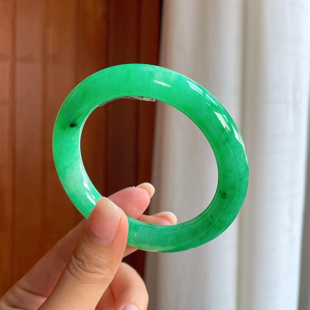 糯冰满绿翡翠圆条手镯（57mm）（yc408403）