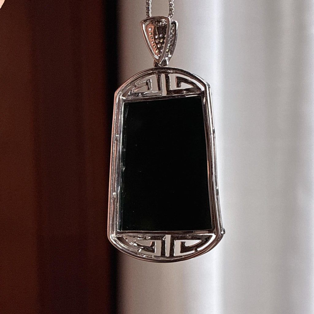 18k金镶冰种墨翠无事牌 天然缅甸A货翡翠（yc454912）