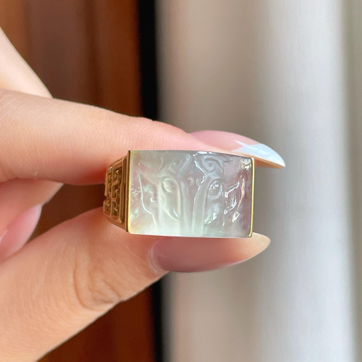 18k金钻镶冰种瑞兽翡翠戒指（yc369299）