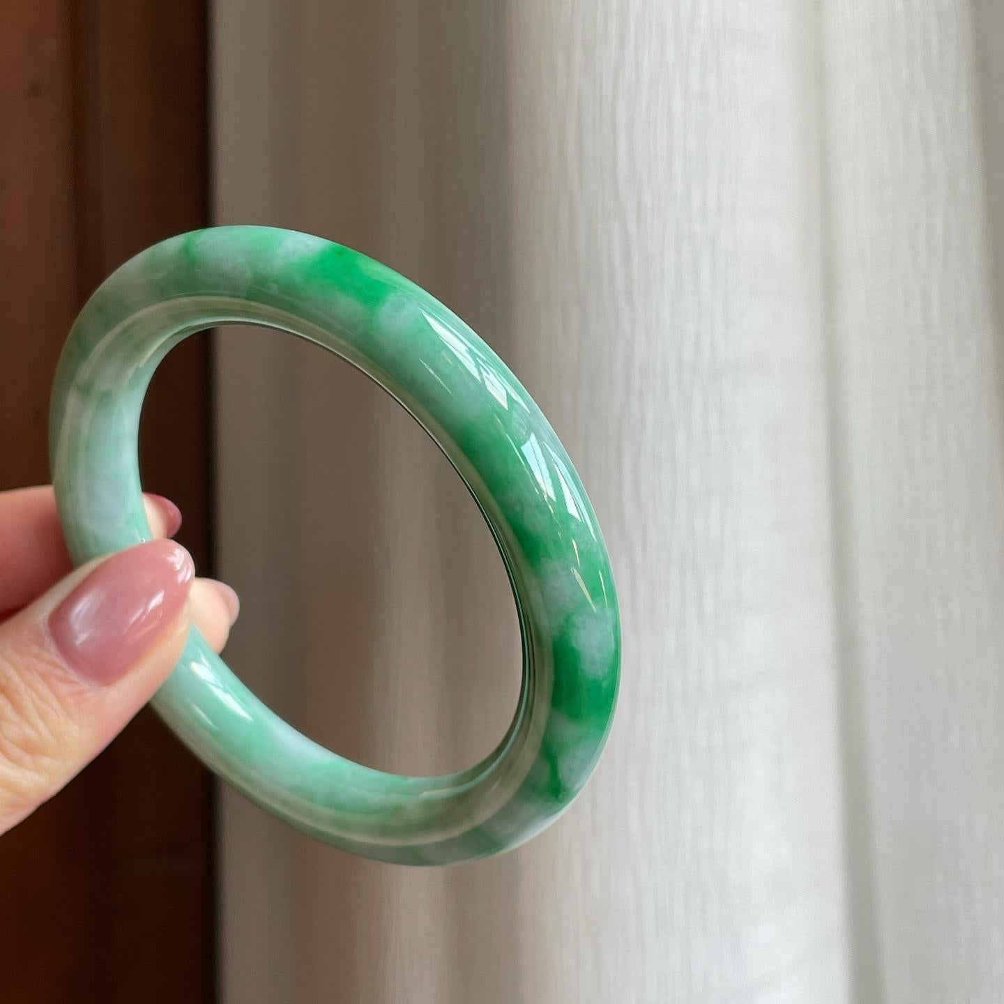 糯冰带底色翡翠美人条手镯（54.6mm）（yc295808）