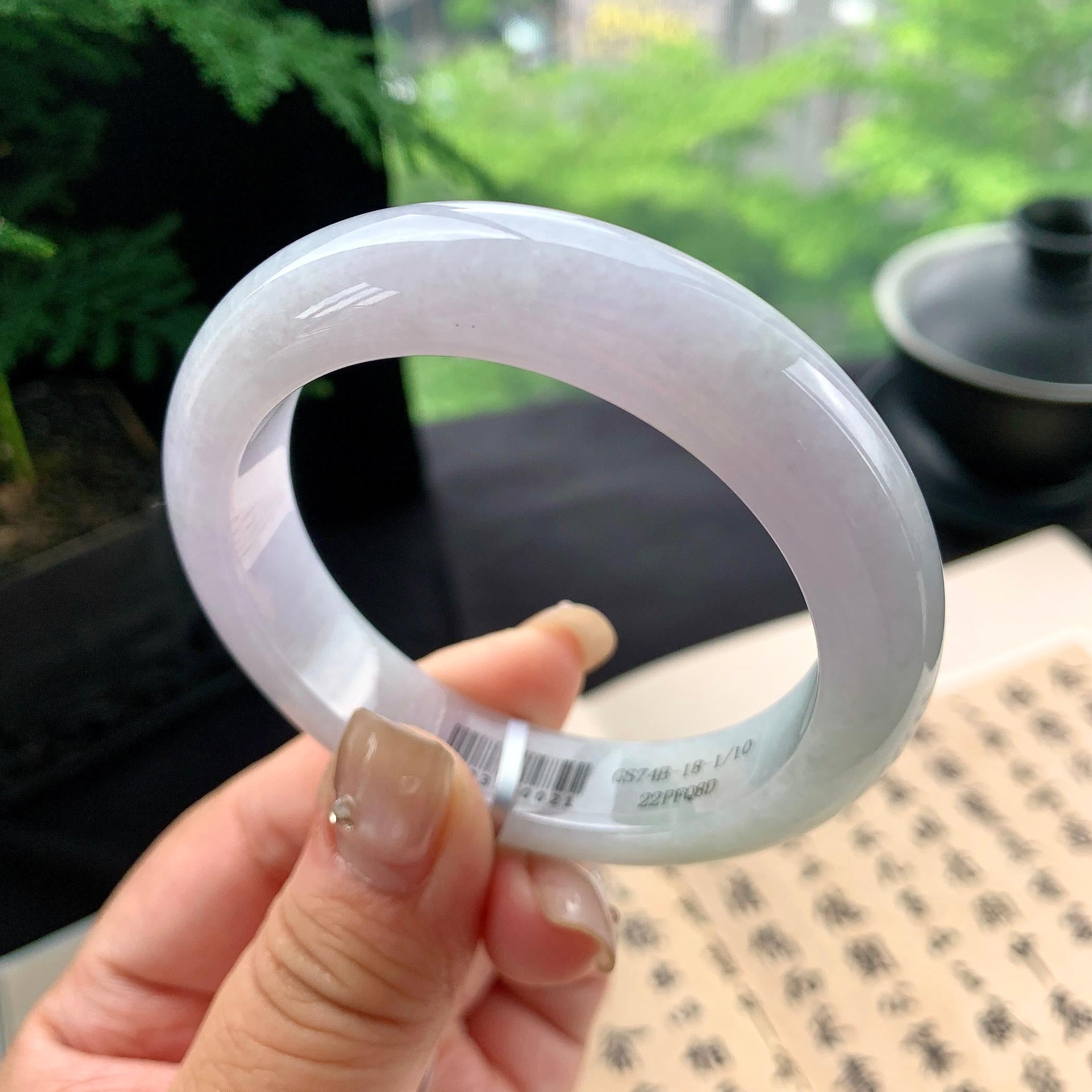 细糯种淡春彩正圈平安镯 53.2圈口 天然缅甸A货翡翠（yc473082）
