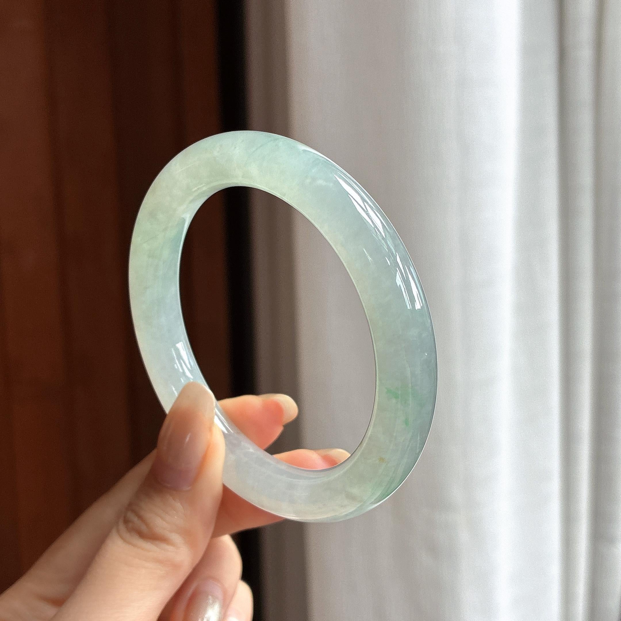 糯冰飘花圆条手镯 55圈 天然缅甸A货翡翠（yc460928）