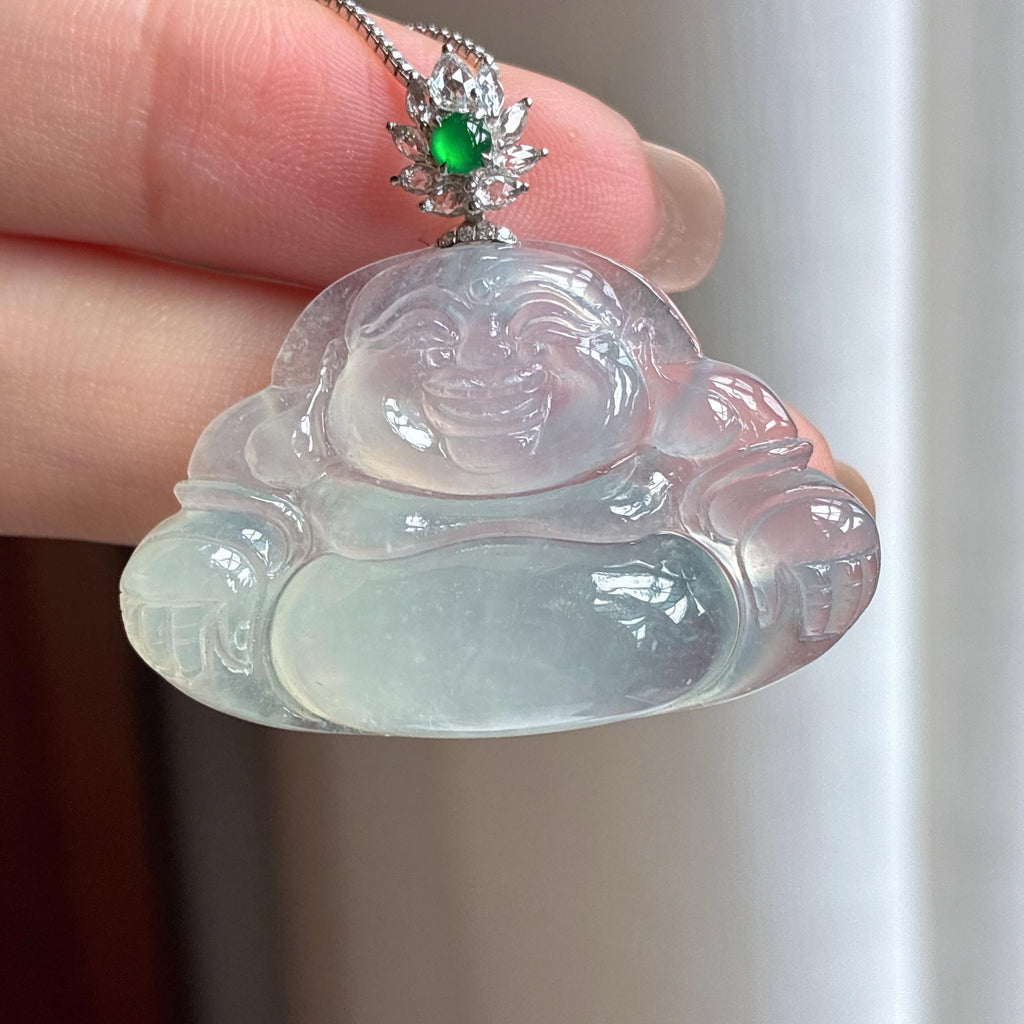 18k金扣头冰种无色翡翠佛公天然缅甸A货翡翠（yc440765）