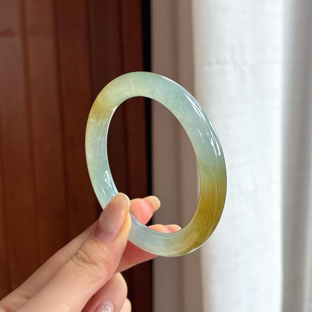 冰种黄翡特色圆条手镯 54圈 天然缅甸A货翡翠（yc453903）