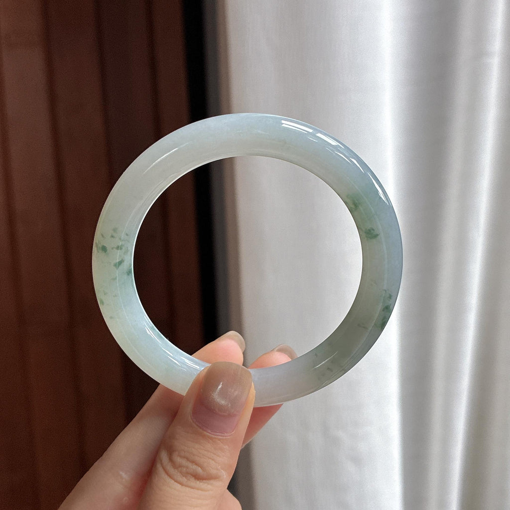糯冰飘花圆条手镯 54圈 天然缅甸A货翡翠（yc483564）