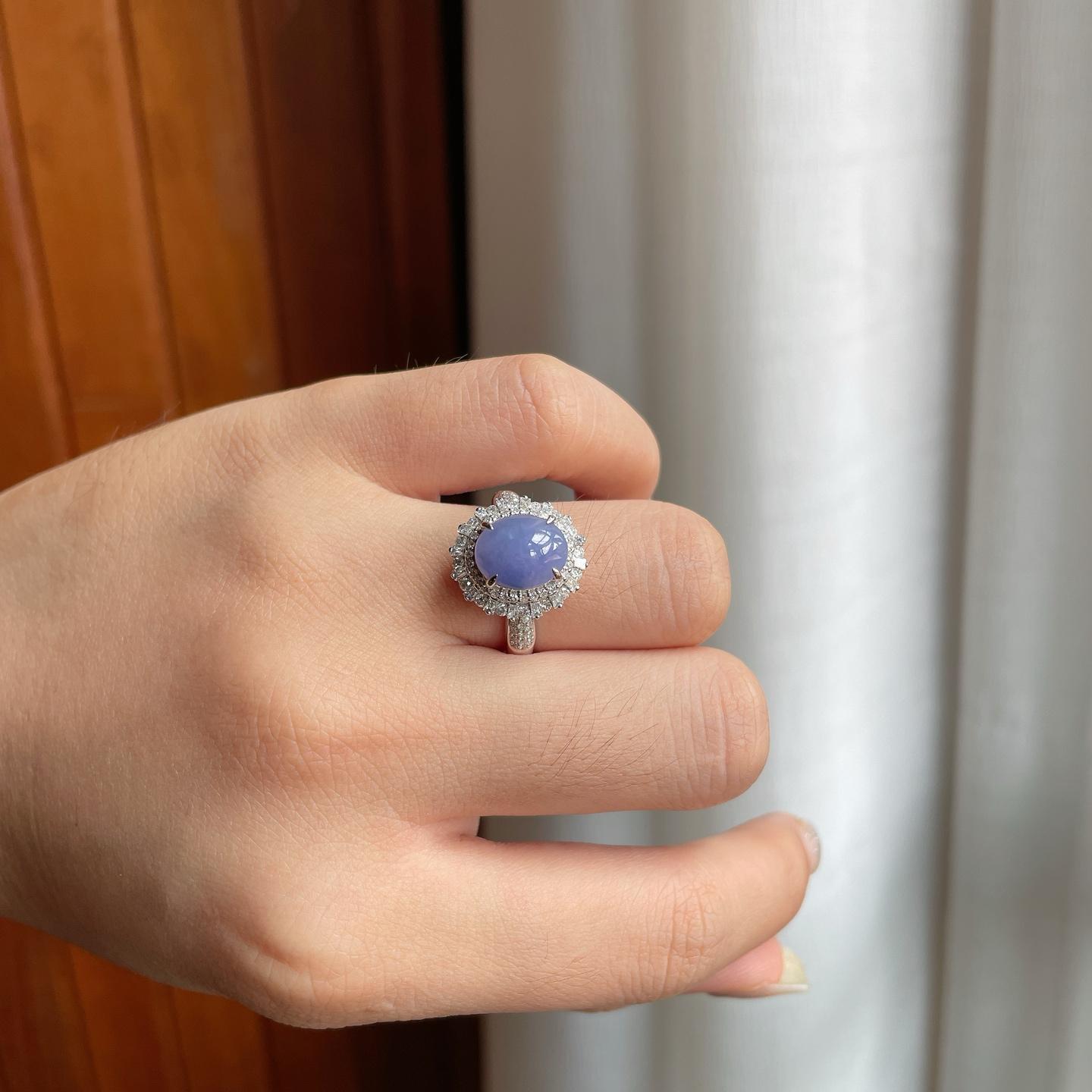 18k金钻镶冰种紫罗兰翡翠蛋面（yc182155）