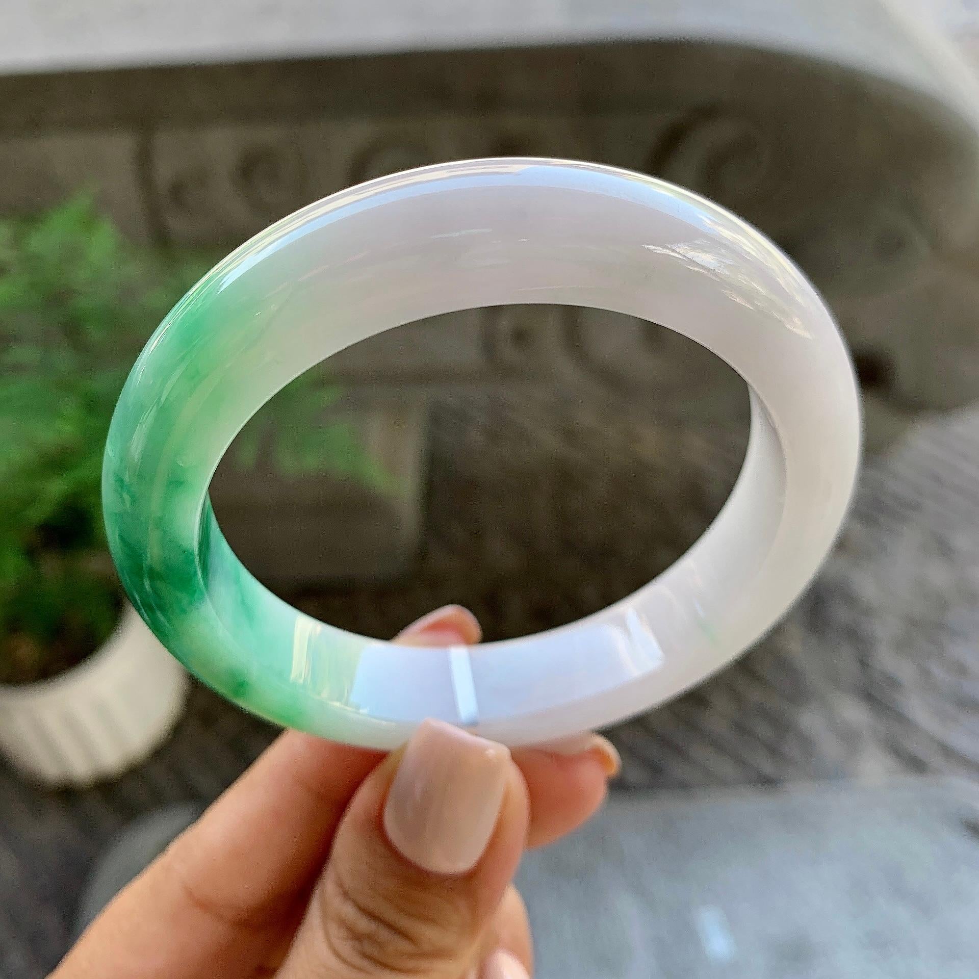 细糯种飘绿平安镯（55.6mm）（yc213156）