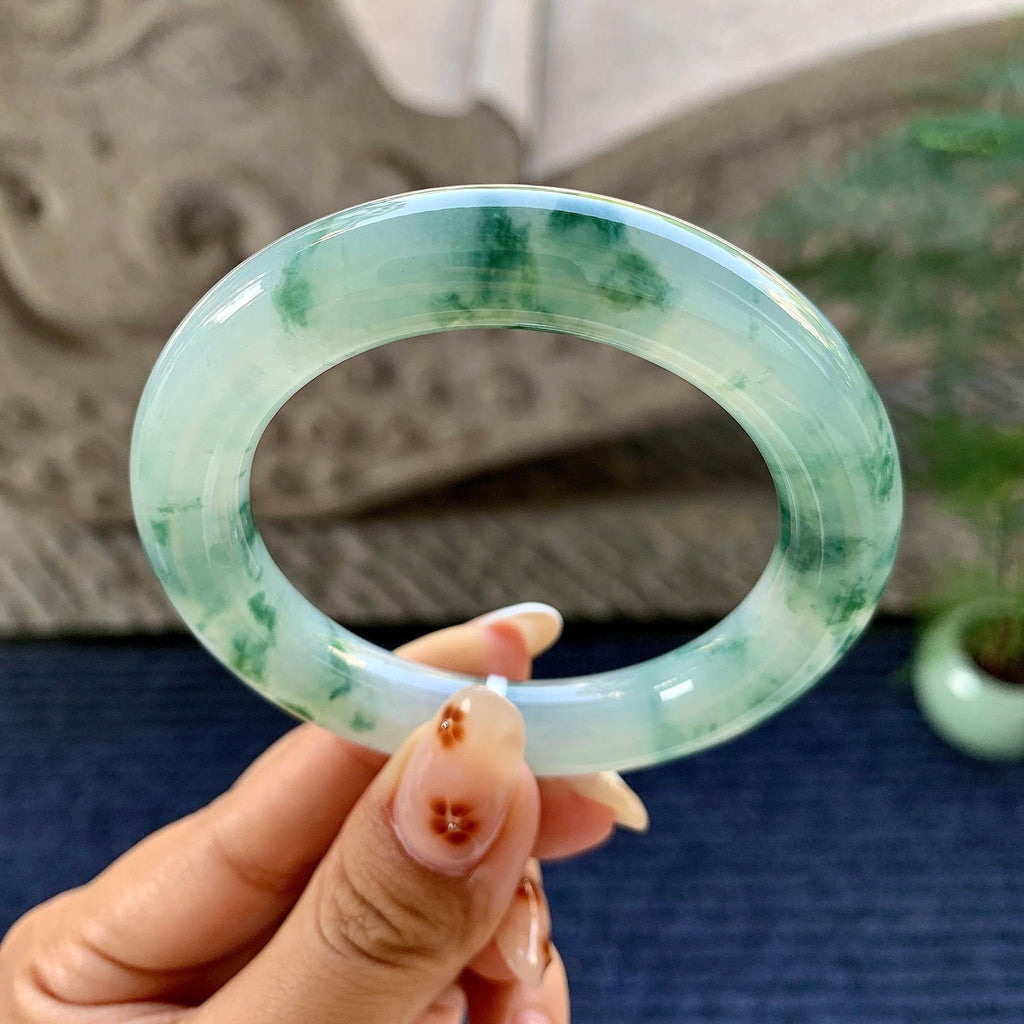 糯冰种飘花圆条手镯（51.5mm）（yc249455）