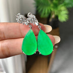 18k金钻镶糯冰种满绿水滴耳坠（yc253841）