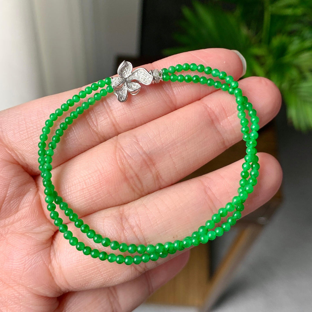 18K金钻镶糯冰种满绿小米珠链/手链（两用款）（yc252059）