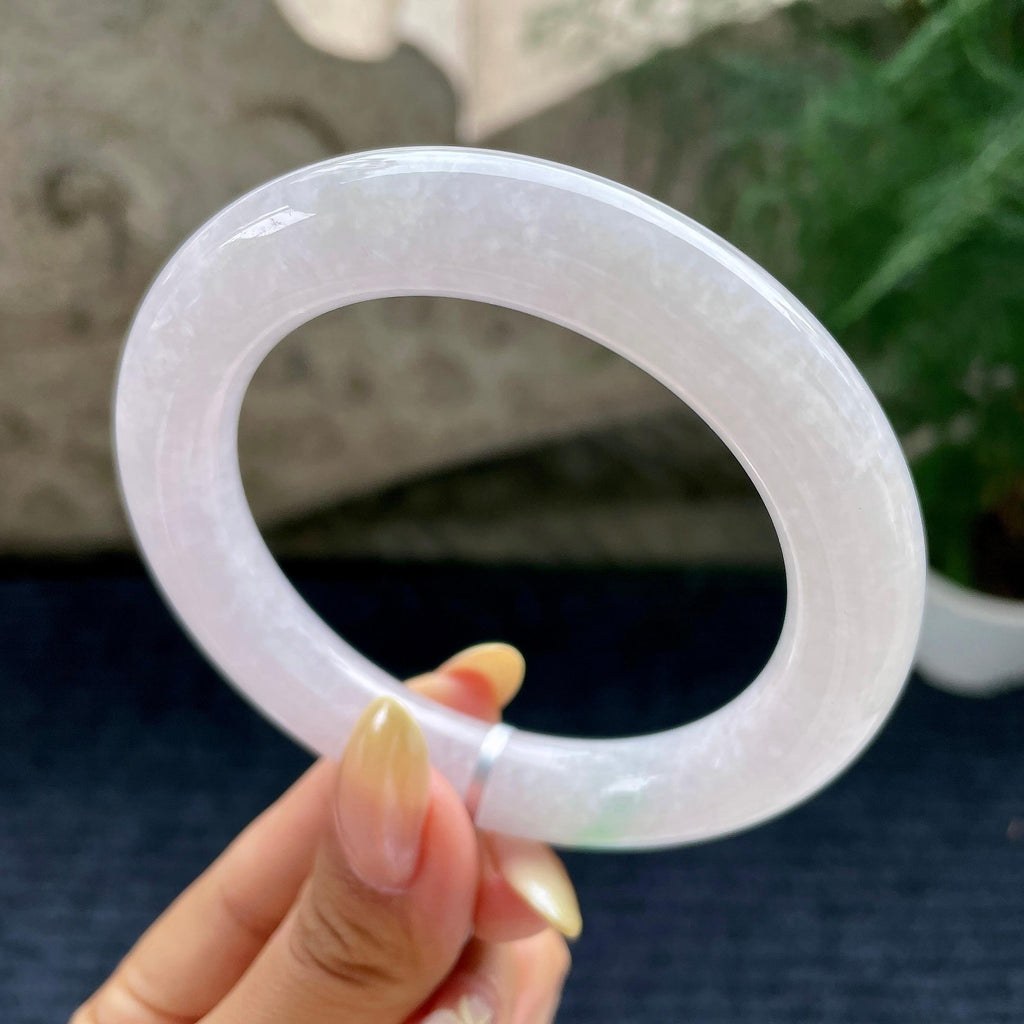 大圈口 细糯种淡紫罗兰飘绿圆条手镯59.7圈 天然缅甸A货翡翠（yc461805）