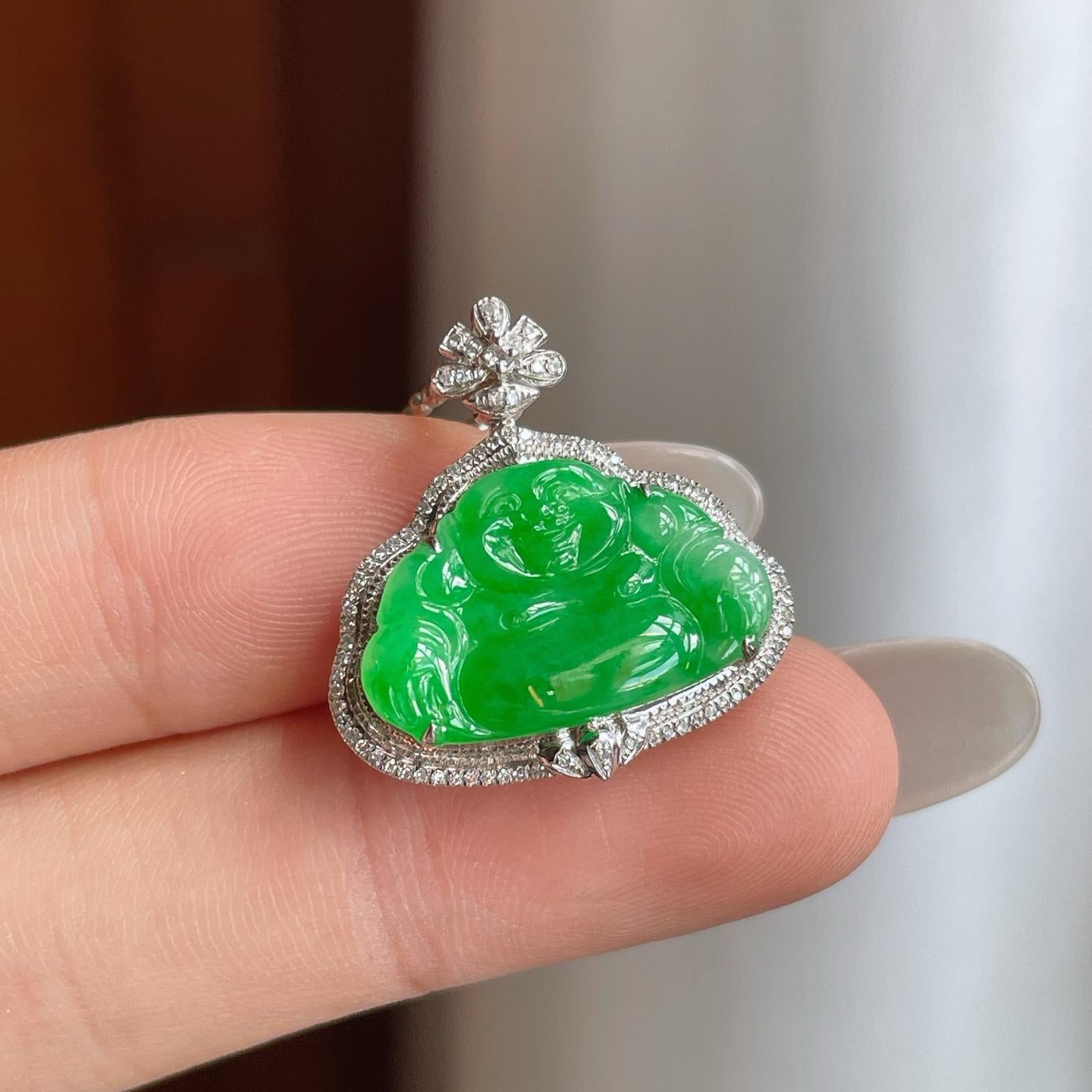 18k金钻镶糯冰满绿翡翠佛公（yc269036）