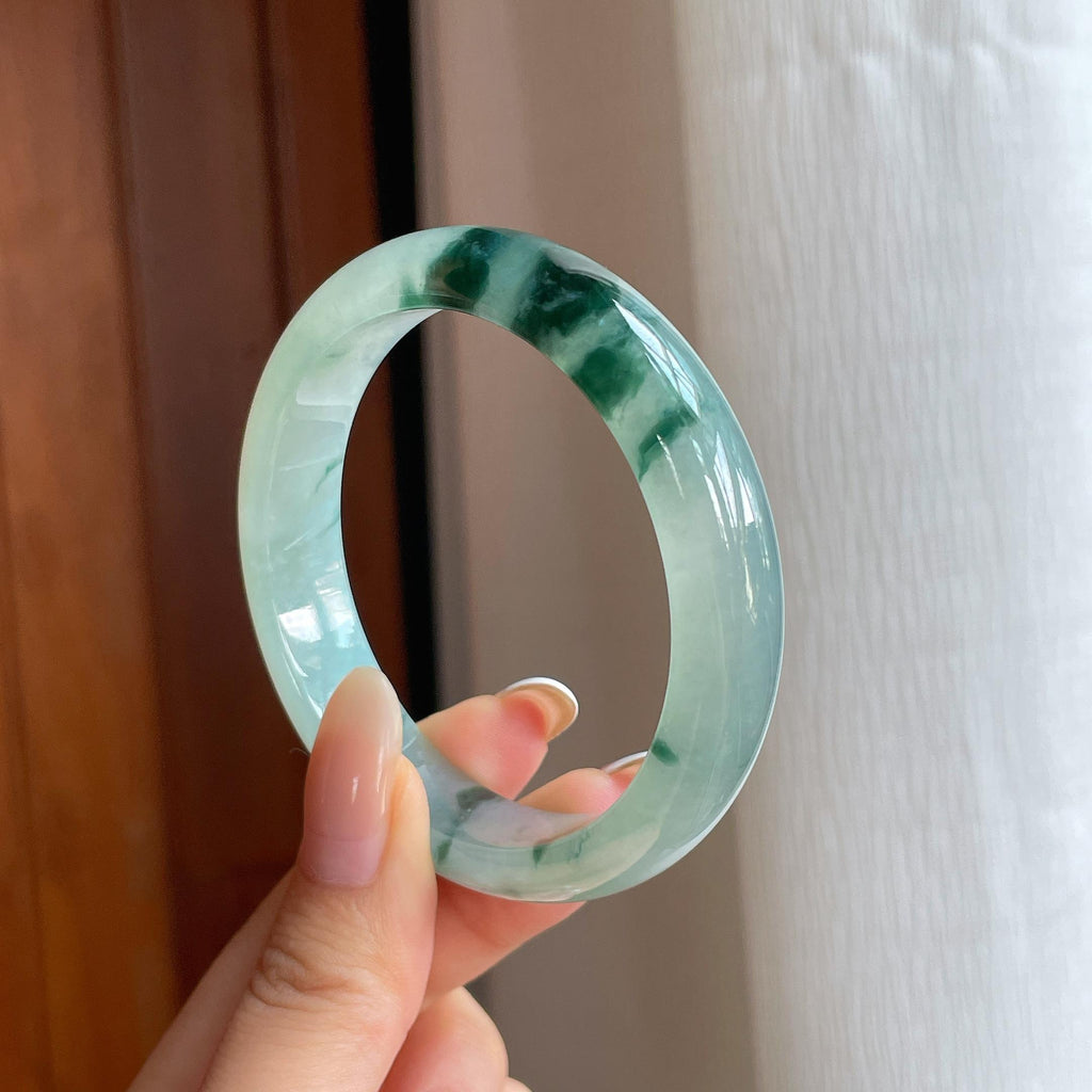 冰种飘花翡翠平安镯（54.6mm)（yc412127）