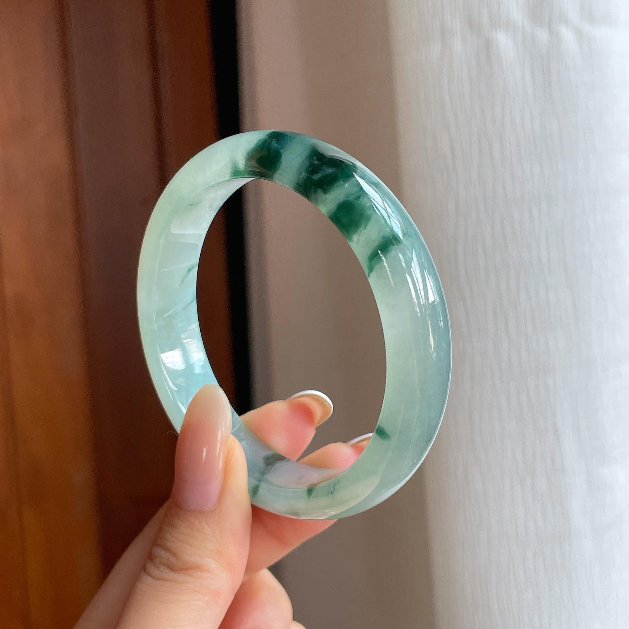 冰种飘花翡翠平安镯（54.6mm)（yc412127）
