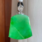 18k金镶糯冰种满绿翡翠无事牌（yc266493）