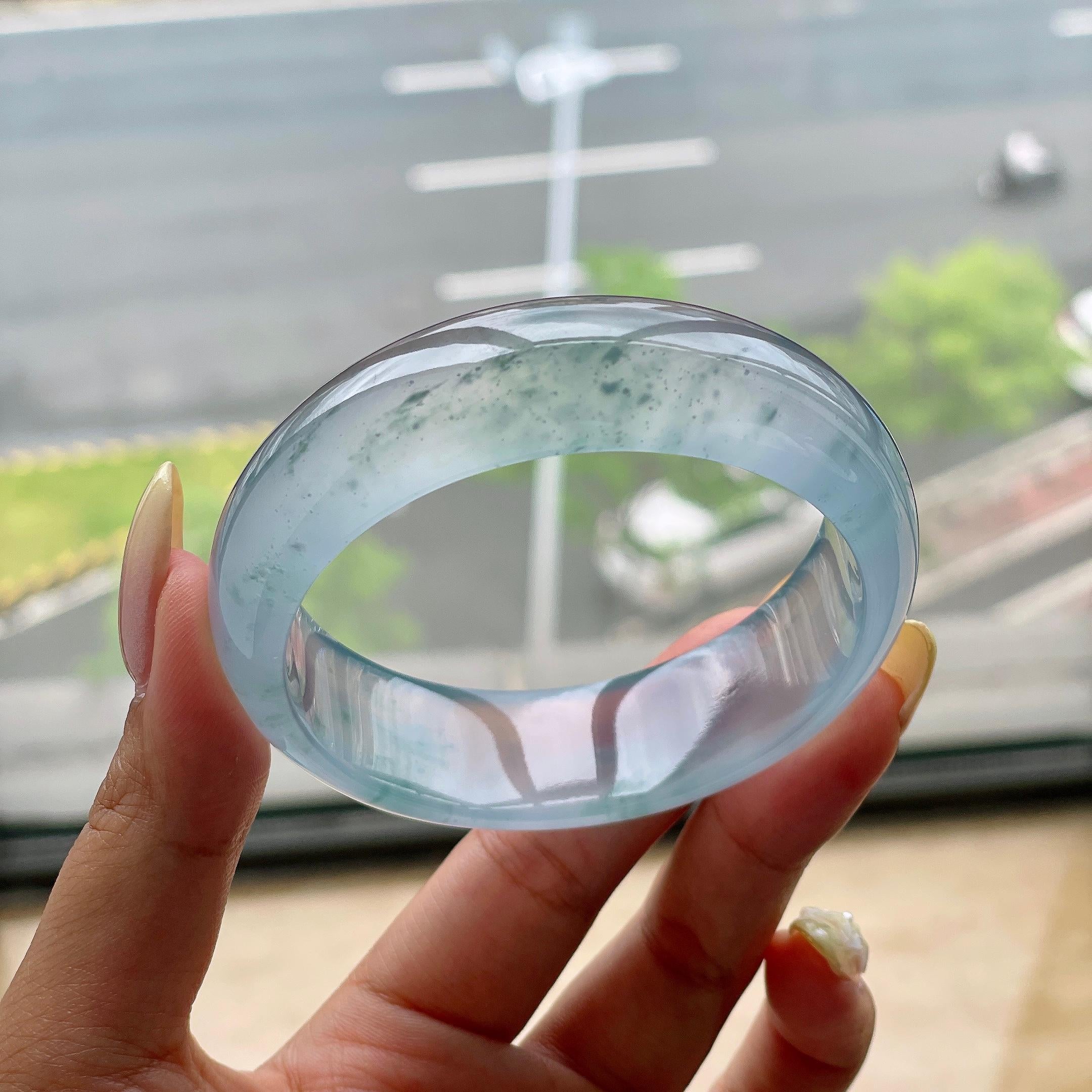 高冰种蓝底飘花宽版轮胎手镯57.8圈 天然缅甸A货翡翠（yc473153）