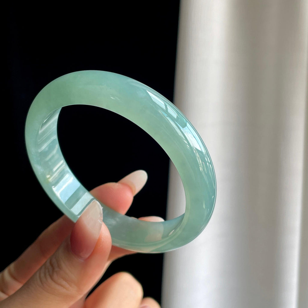 冰种湖水蓝翡翠平安镯（55.7mm）（yc303030）