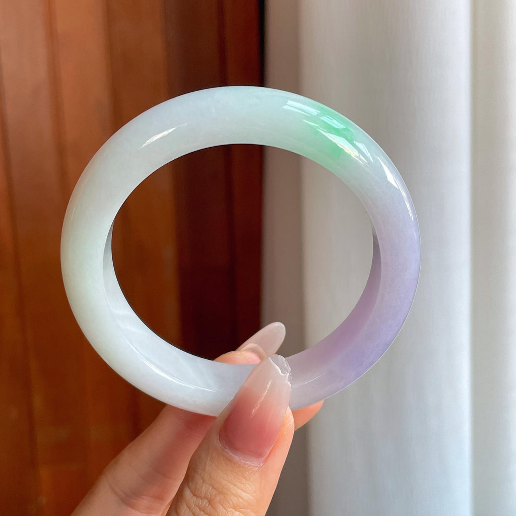糯冰春带彩翡翠平安镯（57.5mm）（yc310368）