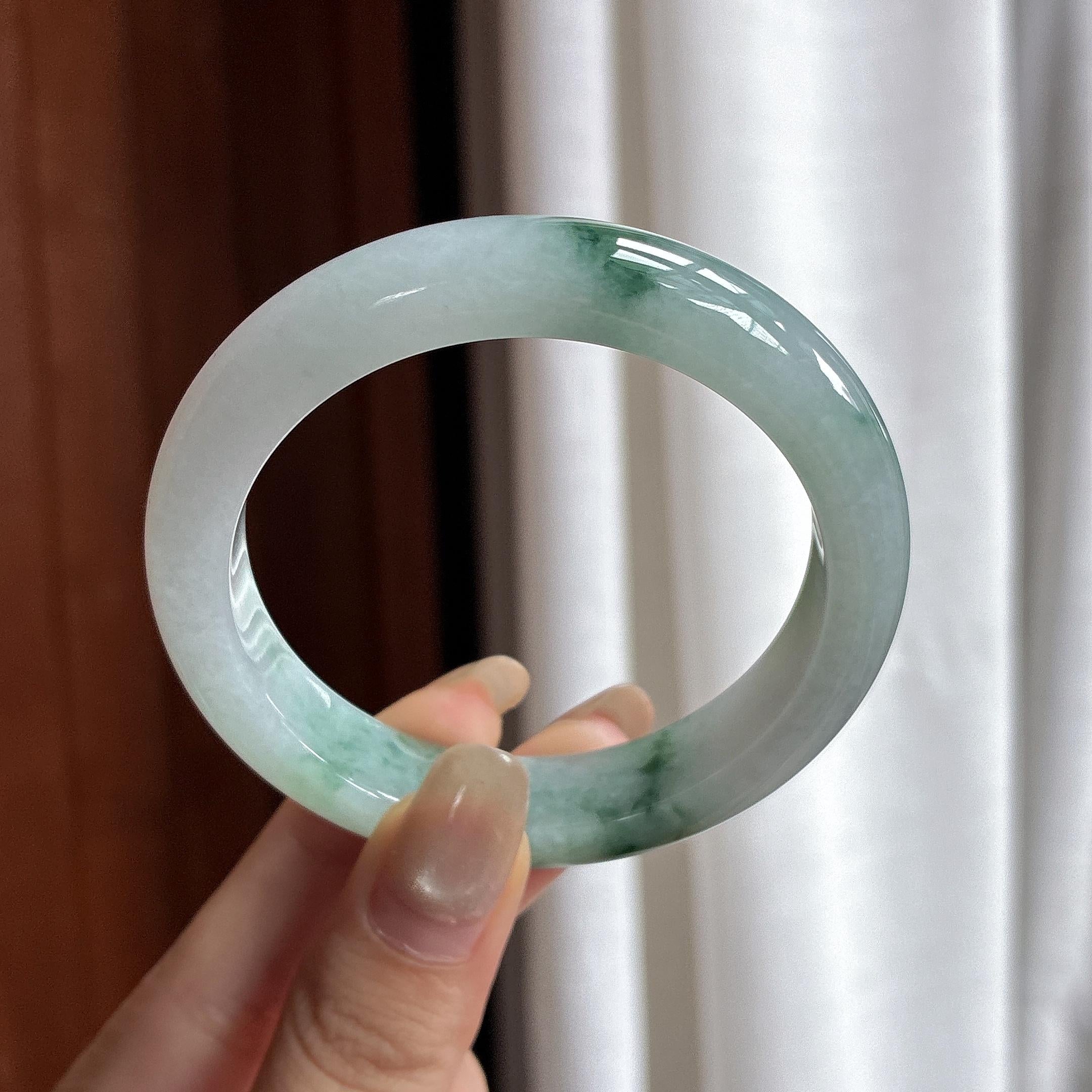 细糯种飘花正圈平安镯 53圈 天然缅甸A货翡翠（yc466184）
