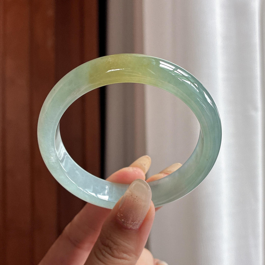 冰种晴底飘黄正圈平安镯 58圈 天然缅甸翡翠Ａ货（yc486961）