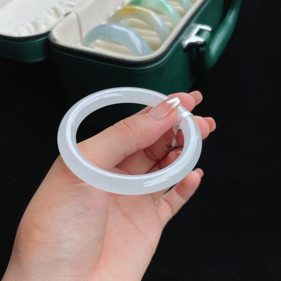 冰种圆条白月光翡翠手镯（54mm）（yc017032）