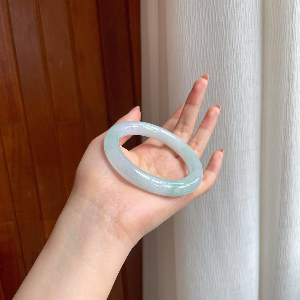 糯冰带色翡翠圆条手镯（54.8mm)（yc348588）