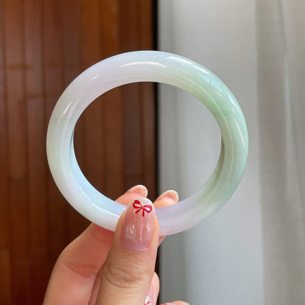 糯冰淡春彩翡翠平安镯（54.5mm）（yc318582）