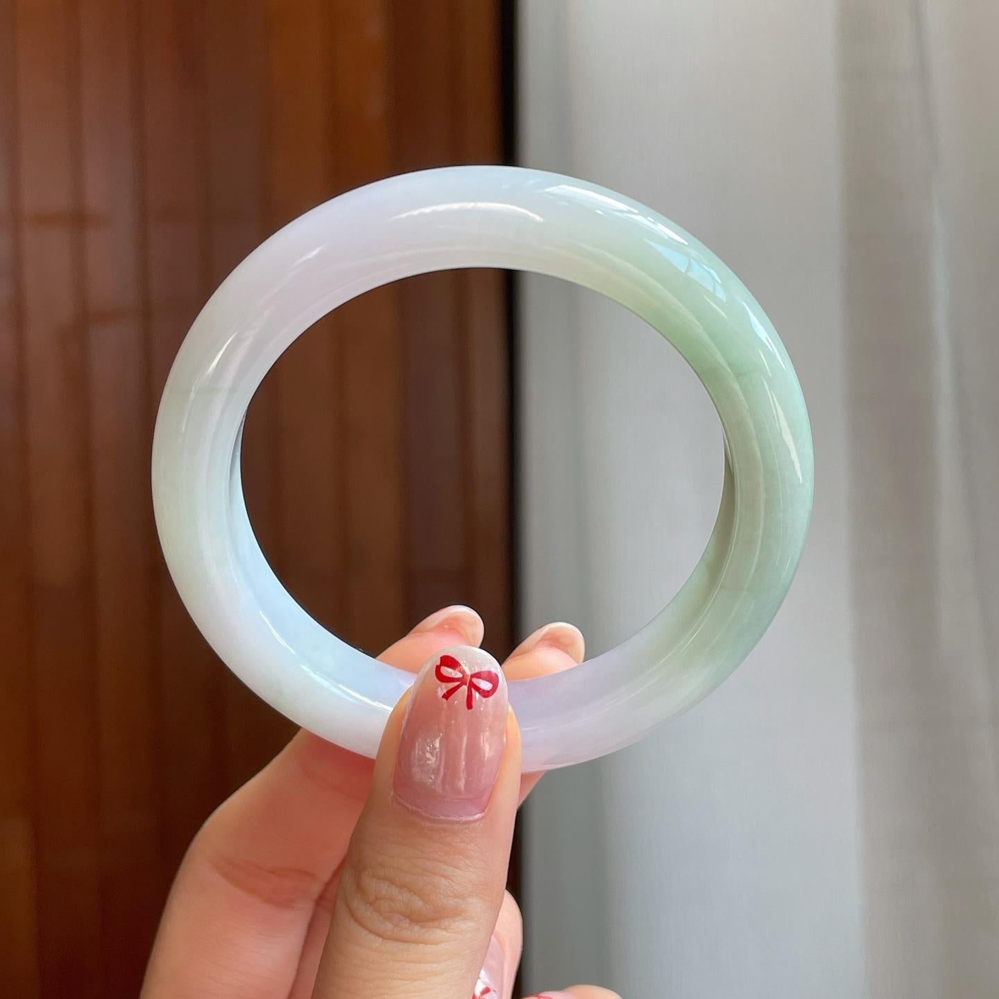 糯冰淡春彩翡翠平安镯（54.5mm）（yc318582）