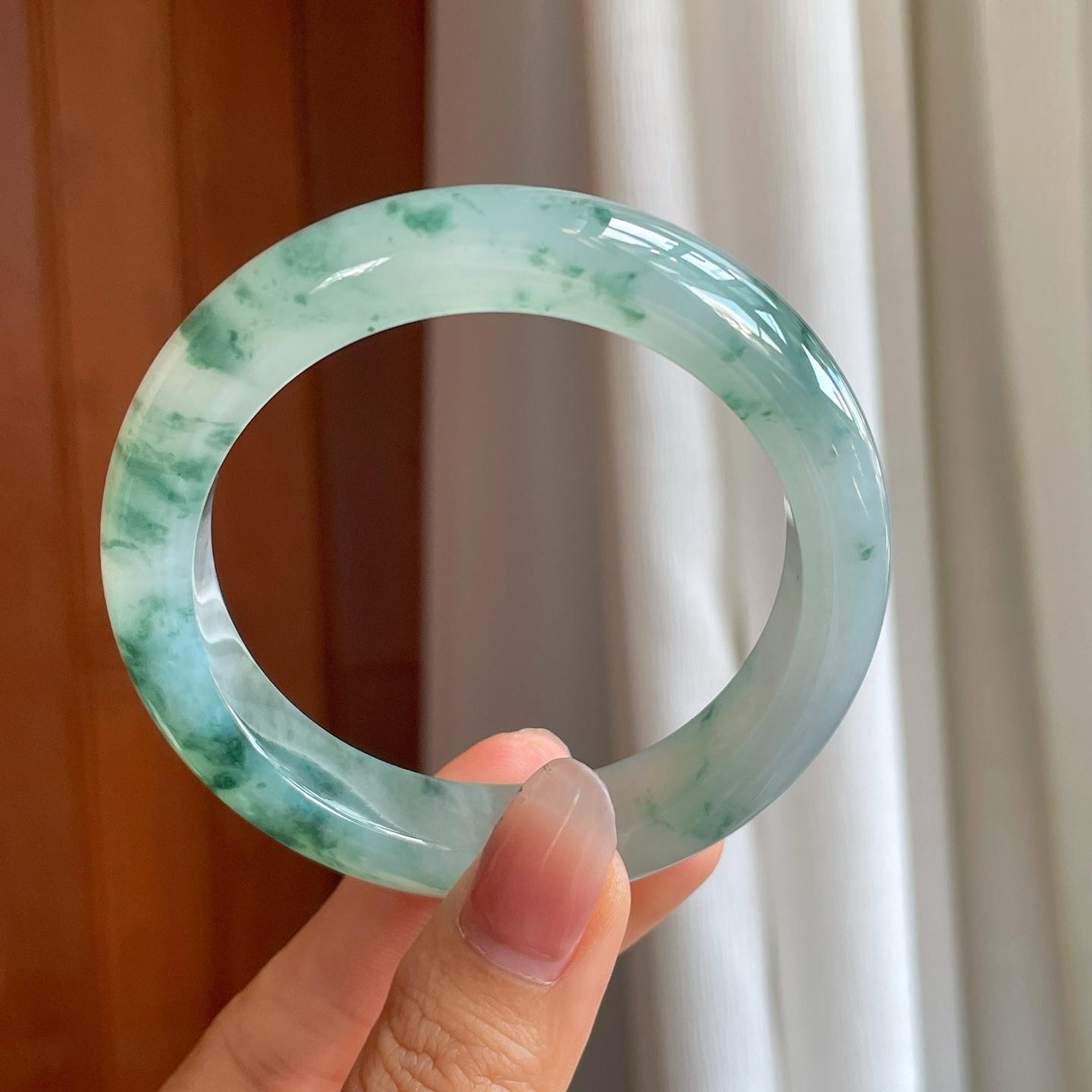 冰种飘花翡翠平安镯（56mm）（yc310934）