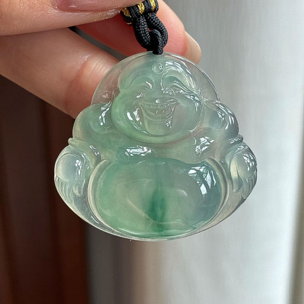 冰种飘花翡翠佛公天然缅甸A货翡翠（yc440724）