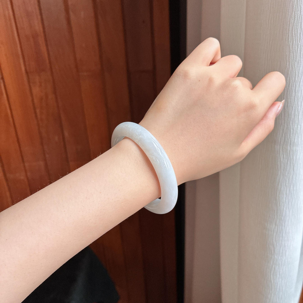 细糯种白月光正圈平安镯 56圈 天然缅甸A货翡翠（yc441426）