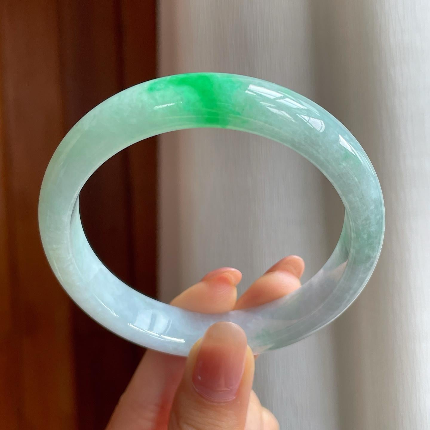 糯冰带色翡翠平安镯（59mm）（yc349359）