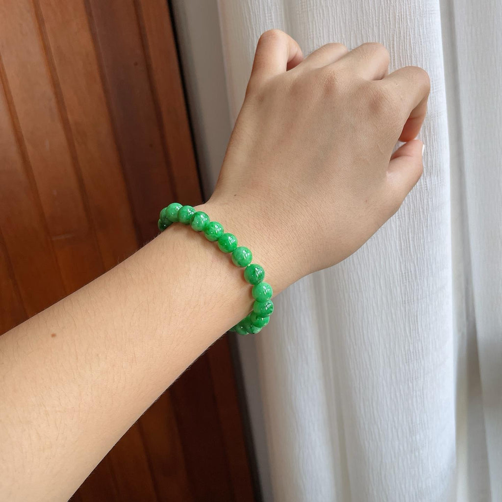 糯种满绿翡翠珠串手串（yc255685）