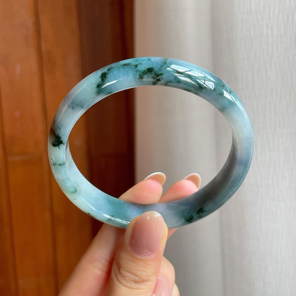 糯冰水墨花翡翠平安镯（60.3mm)（yc373946）