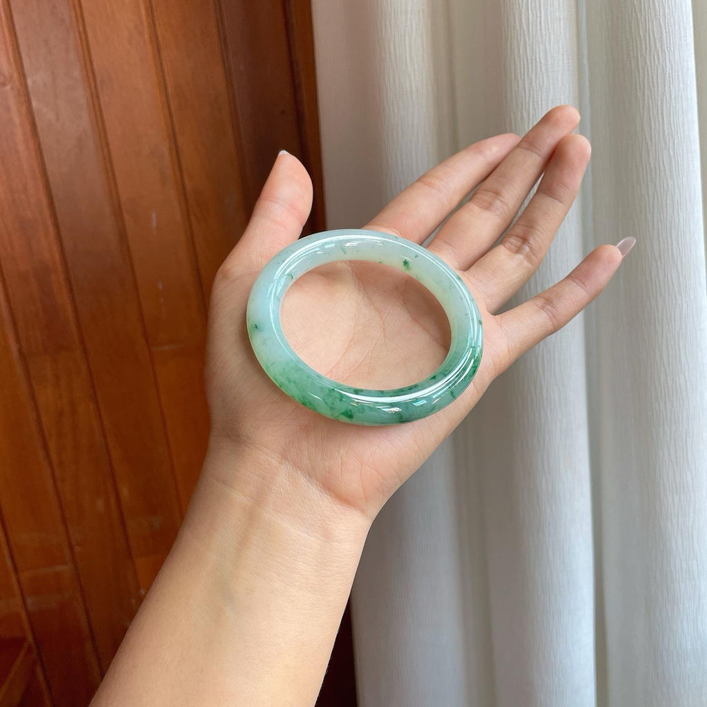 糯冰飘花翡翠圆条手镯（53.6mm）（yc312966）