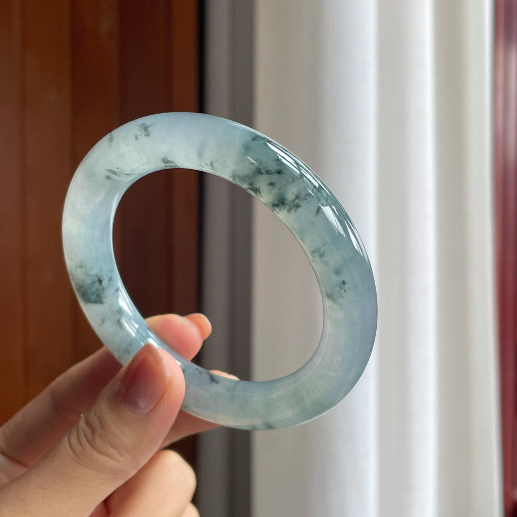 冰种冰乌鸡翡翠圆条手镯（56.5mm）（yc286486）