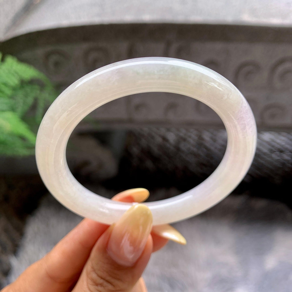 小圈口 细糯种带底色圆条手镯51.6圈 天然缅甸A货翡翠（yc481911）