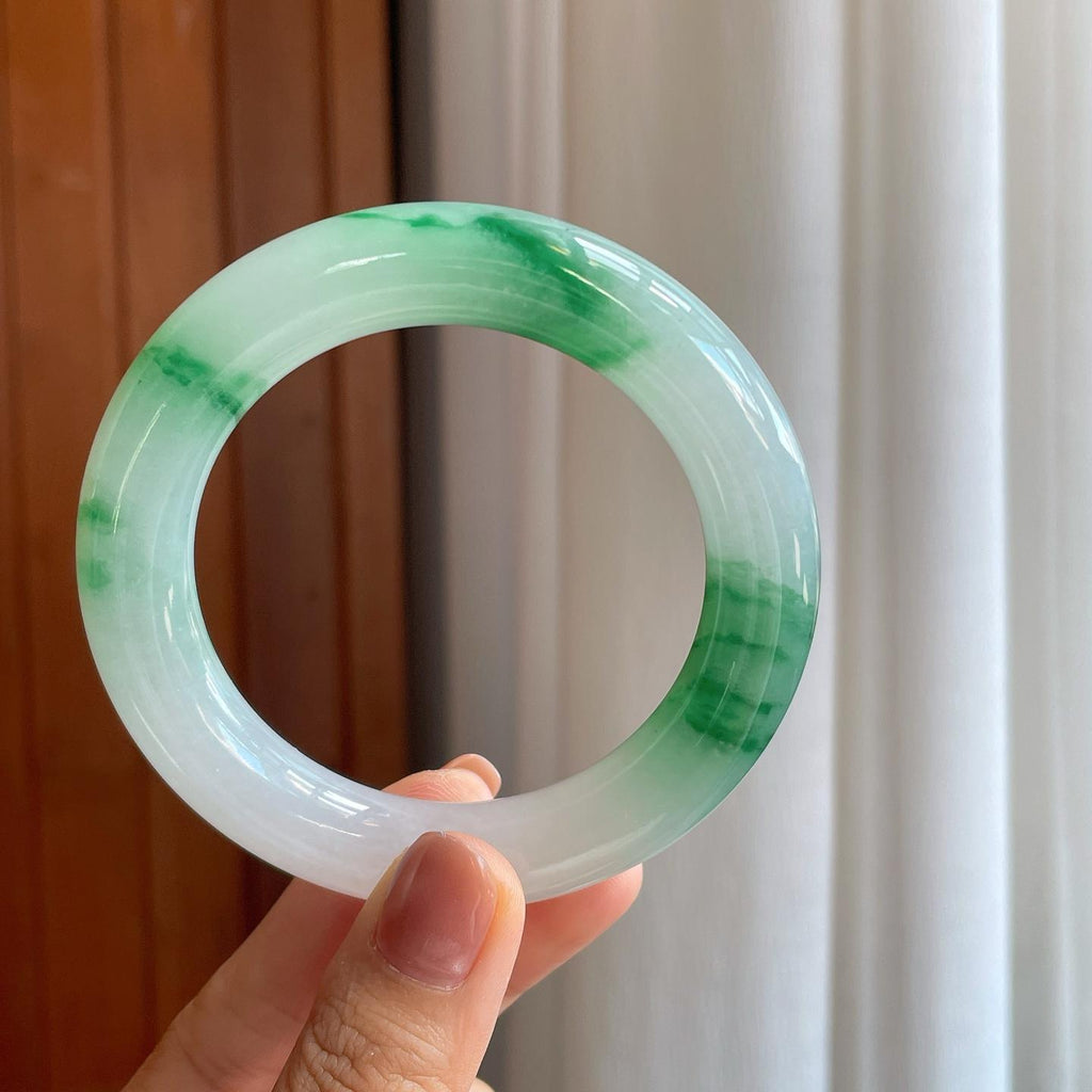 糯冰飘花翡翠圆条手镯（56mm）（yc279296）