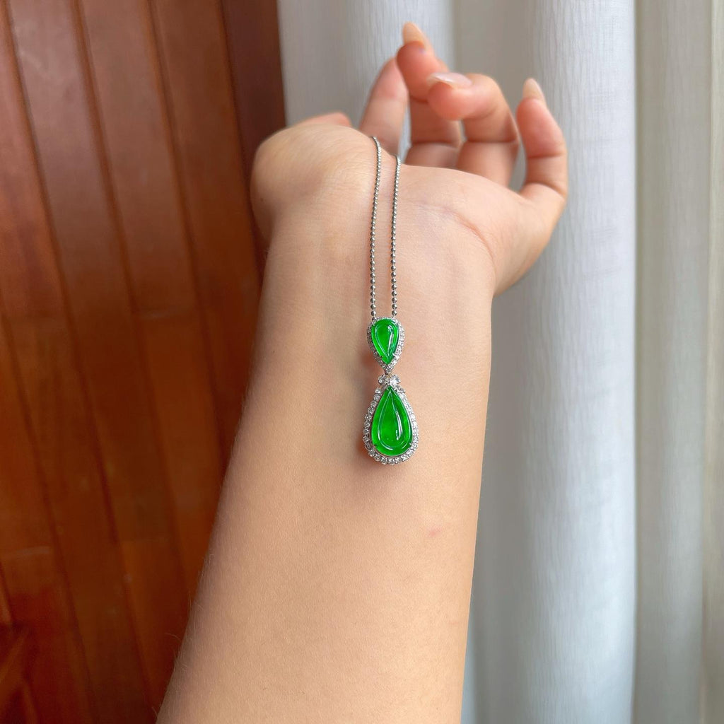 18k金镶冰种满绿翡翠水滴（yc244887）