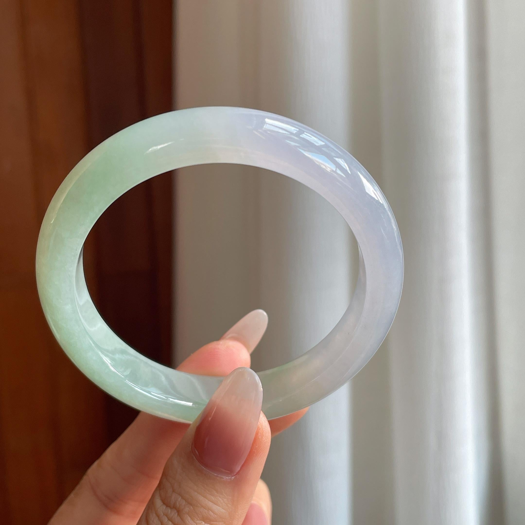 冰种半山半水翡翠平安镯（55.2mm）（yc295069）