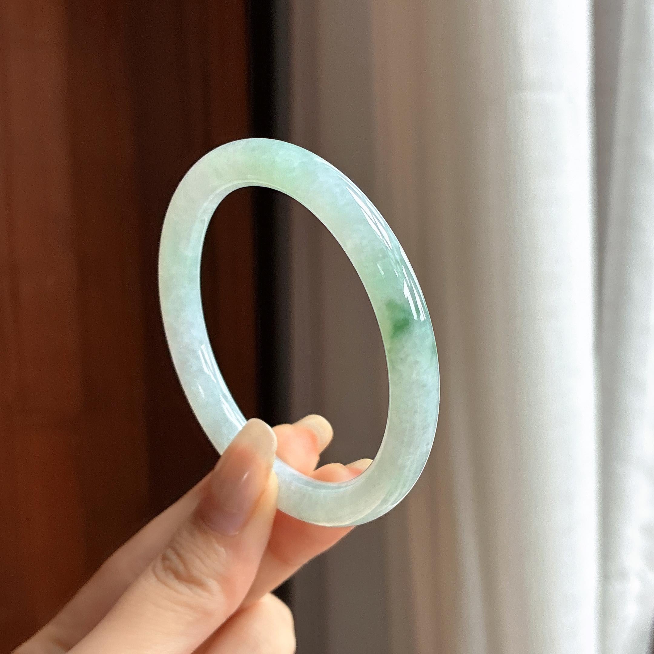 细糯种飘花圆条手镯 54圈 天然缅甸A货翡翠（yc463263）