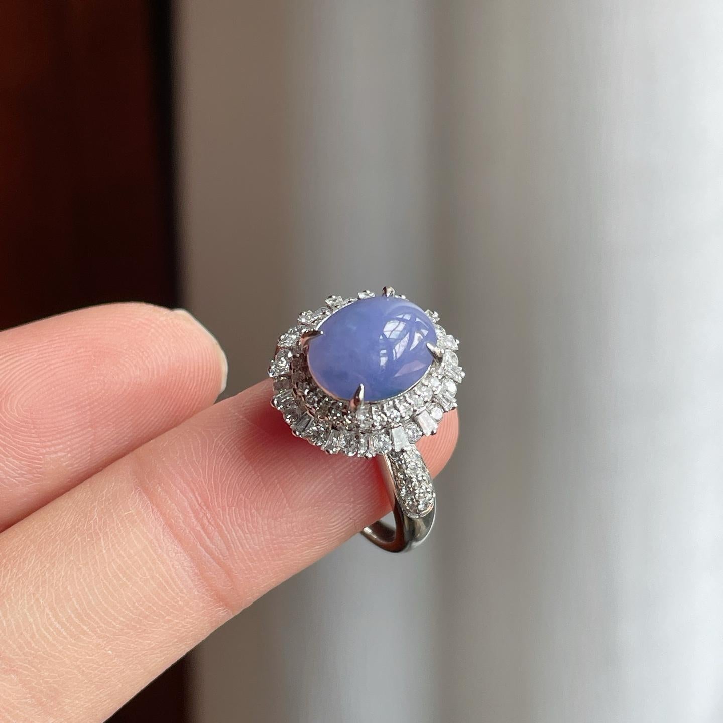 18k金钻镶冰种紫罗兰翡翠蛋面（yc182155）