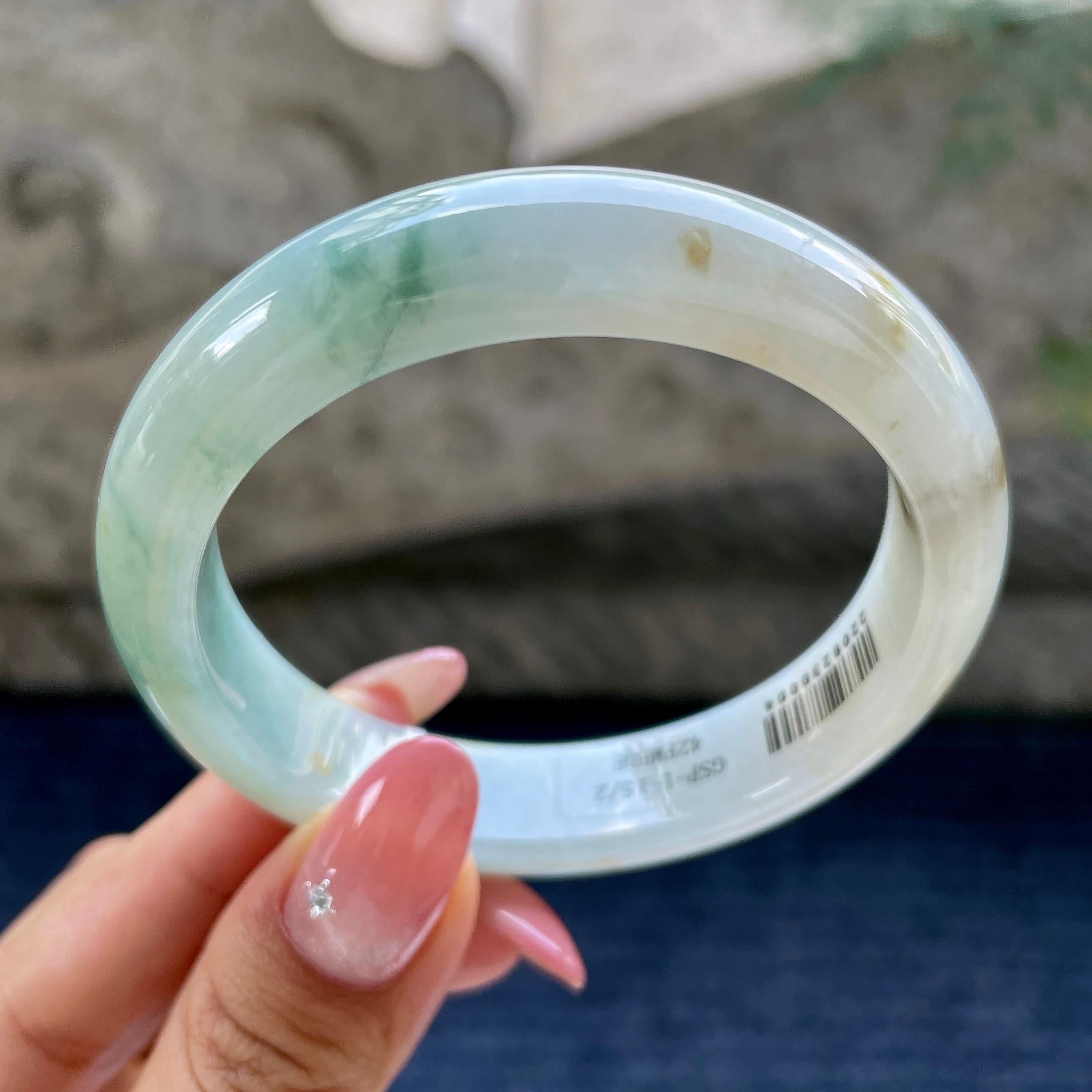 细糯种飘花飘黄翡正圈平安镯55.6圈      天然缅甸A货翡翠（yc424807）