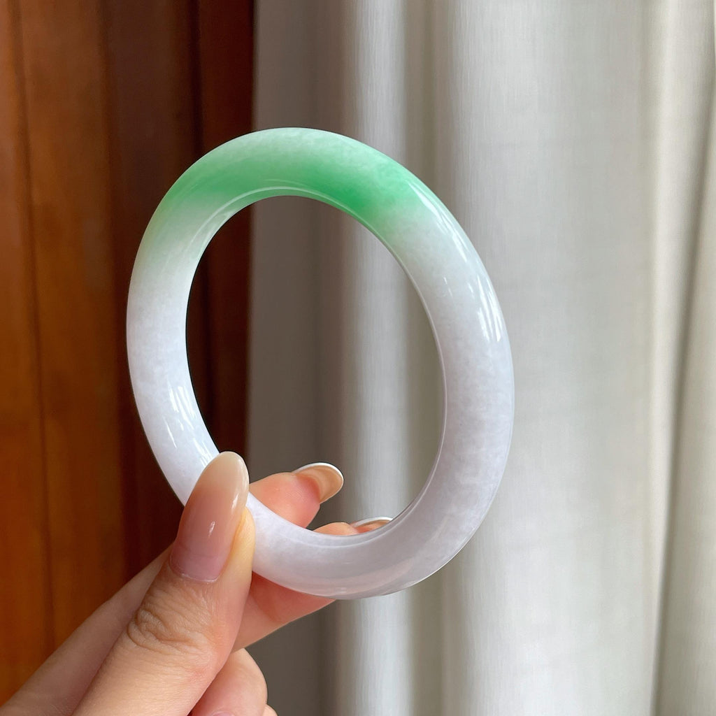 糯冰白底青翡翠圆条手镯（58.2mm)（yc416032）